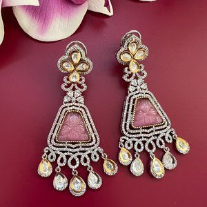 Pink American Diamond CZ Earrings
